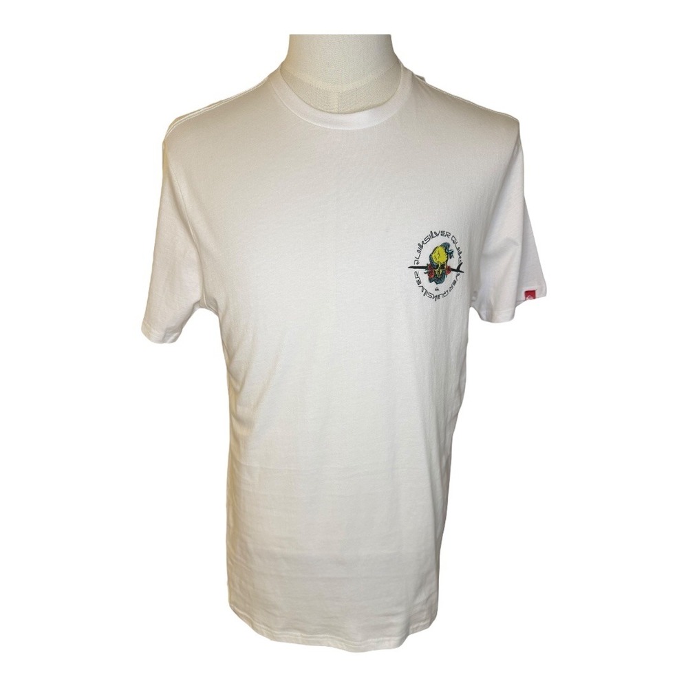 Quiksilver Skull Snake Roses Graphic T-Shirt Mens Small White Short Sleeve‎ NWT